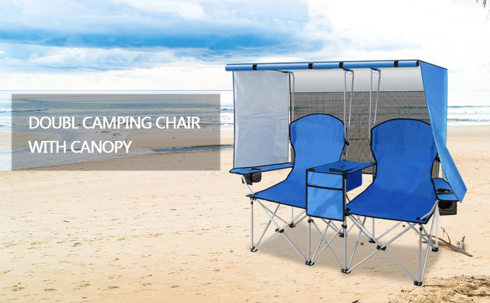 Double Camping Chair with Canopy & Cooler
