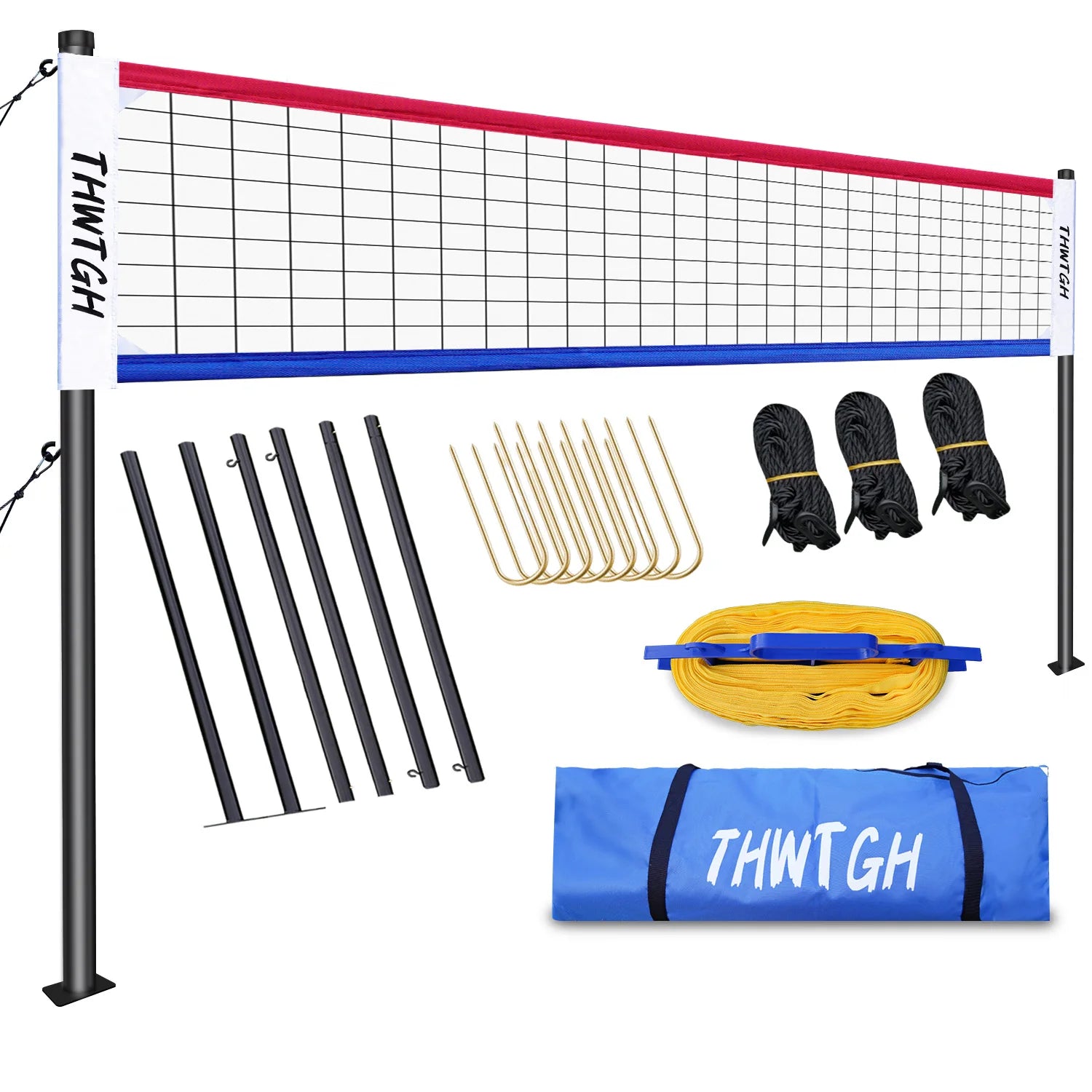 Portable Outdoor Volleyball Net Set with Adjustable Height & Aluminum Poles