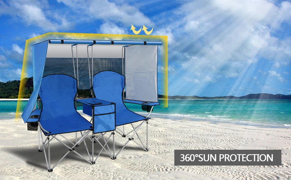 Double Camping Chair with Canopy & Cooler