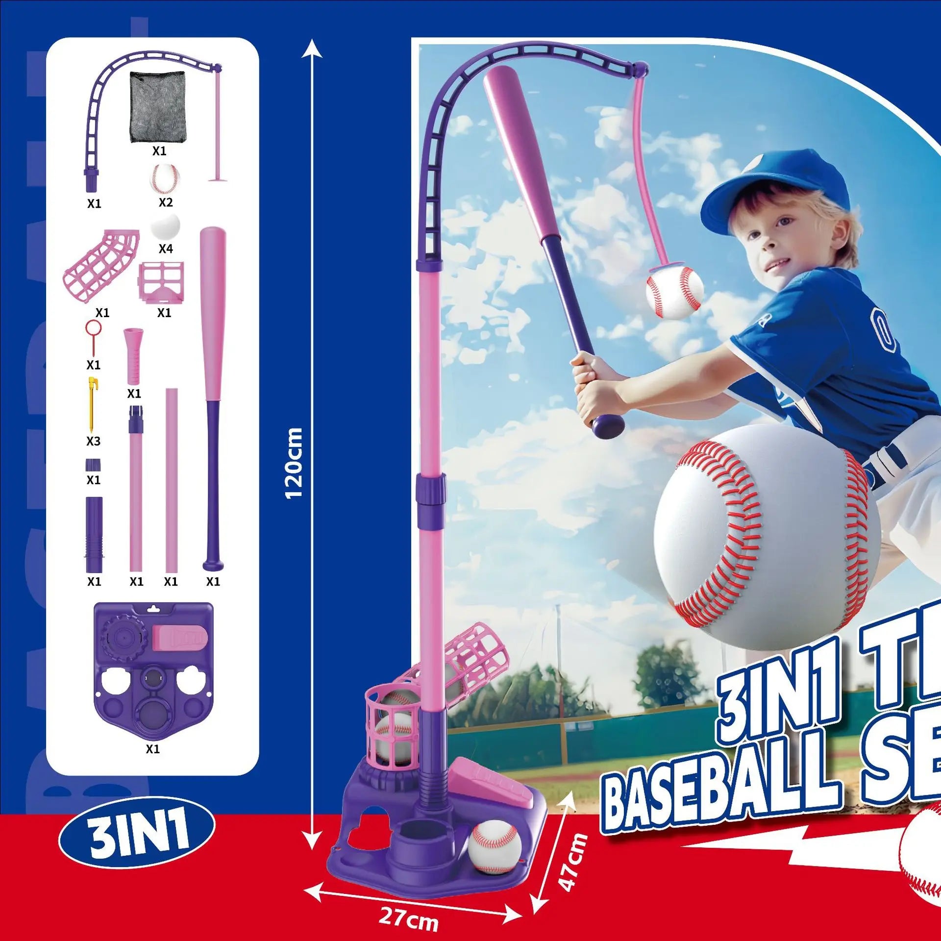 3-in-1 T-Ball Set for Kids – Baseball Toy with Hanging Tee