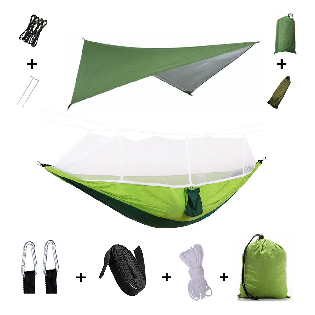 Portable Camping Hammock with Mosquito Net & Rainfly