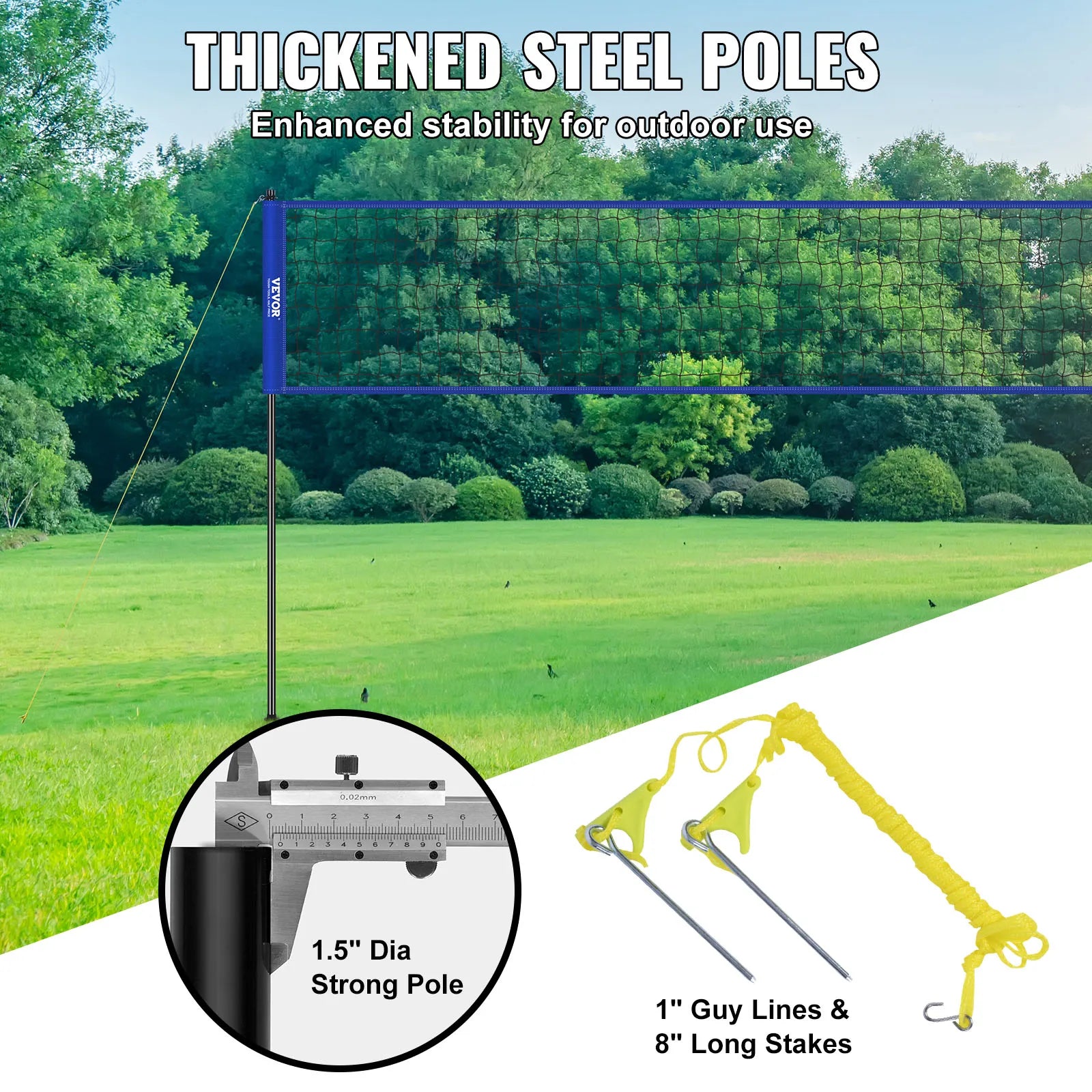 SucceBuy Outdoor Volleyball Net System with Adjustable Height Steel Poles