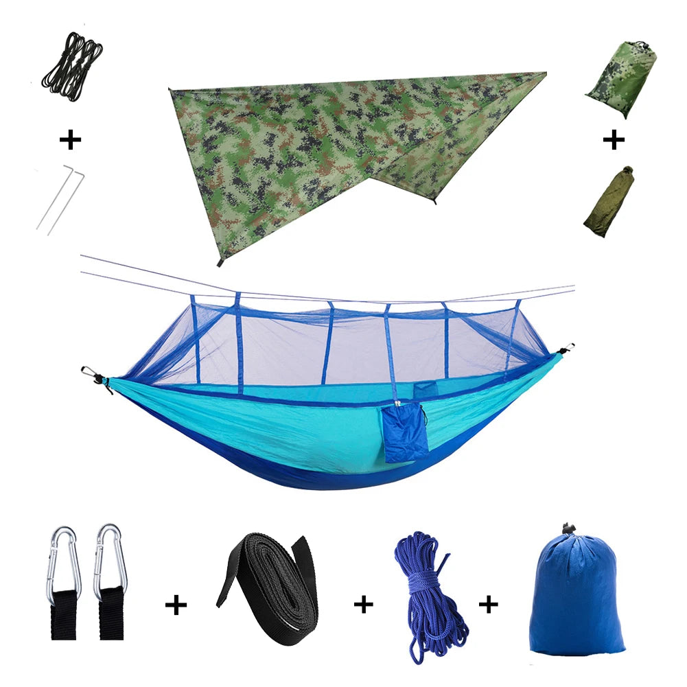 Portable Camping Hammock with Mosquito Net & Rainfly