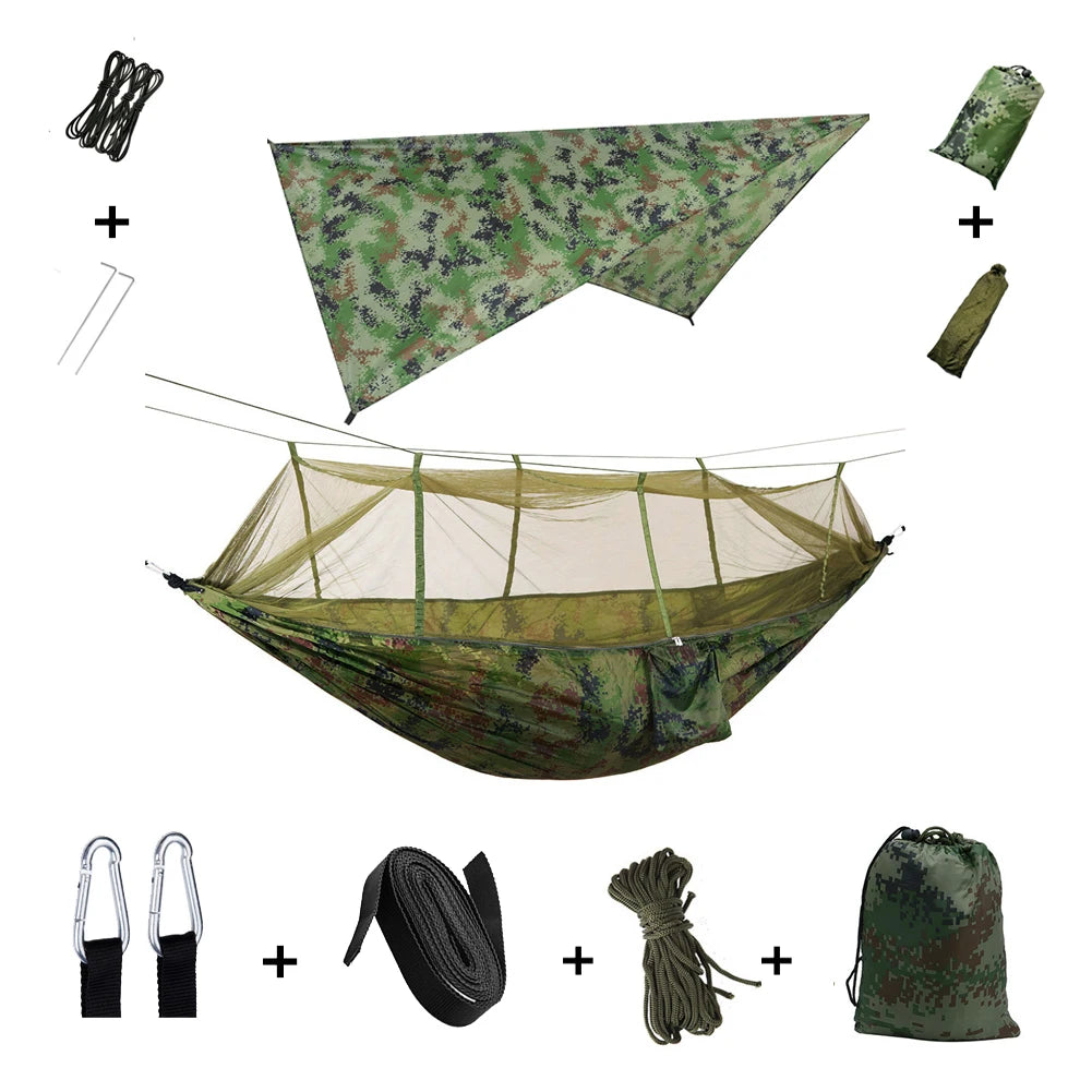 Portable Camping Hammock with Mosquito Net & Rainfly