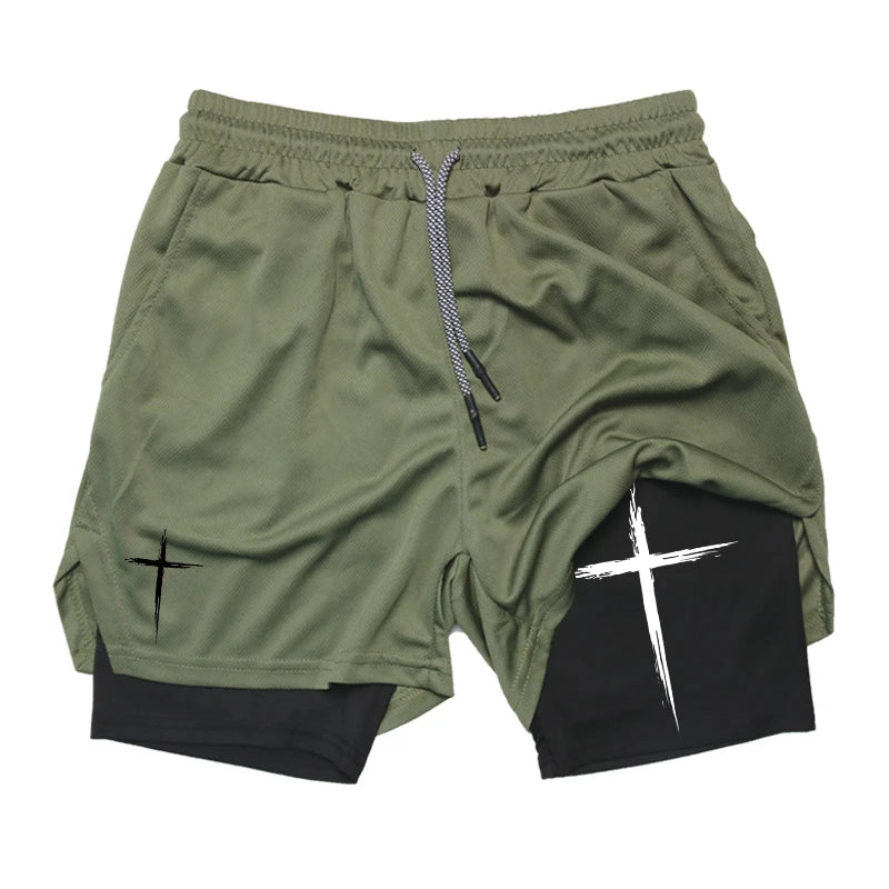 Cross Print 2-in-1 Men’s Performance Shorts