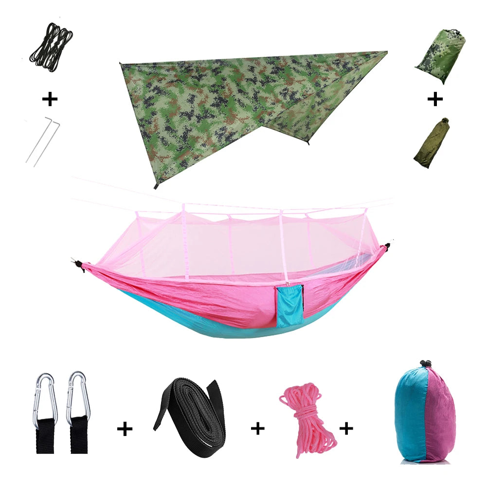 Portable Camping Hammock with Mosquito Net & Rainfly
