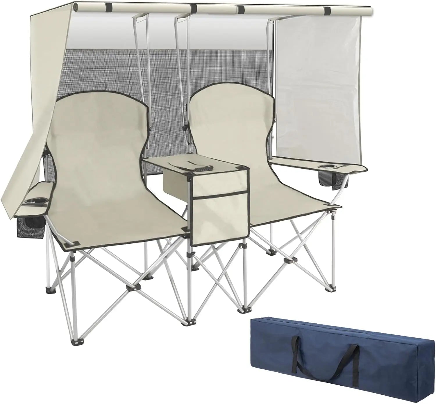 Double Camping Chair with Canopy & Cooler