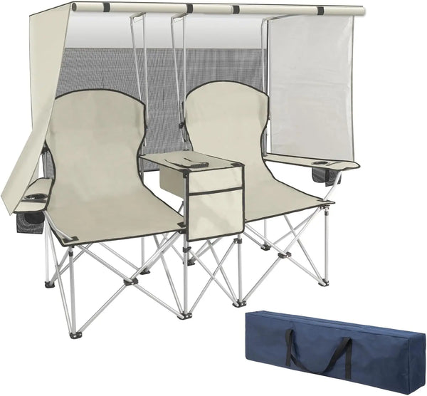 Double Camping Chair with Canopy & Cooler