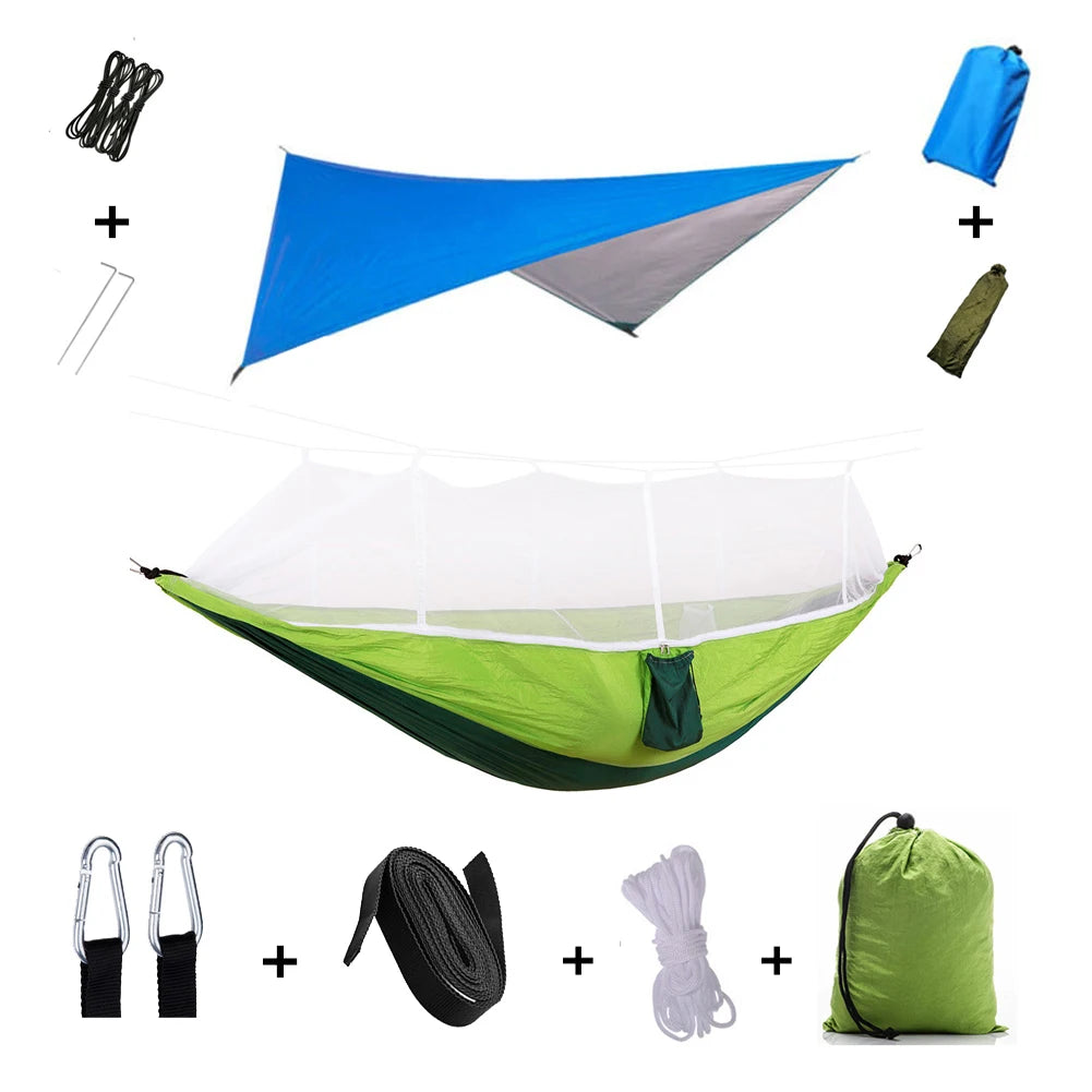 Portable Camping Hammock with Mosquito Net & Rainfly