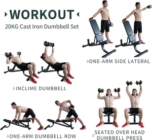 44LB Cast Iron Adjustable Dumbbell Set – Converts to Barbell
