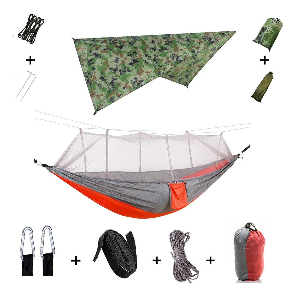 Portable Camping Hammock with Mosquito Net & Rainfly