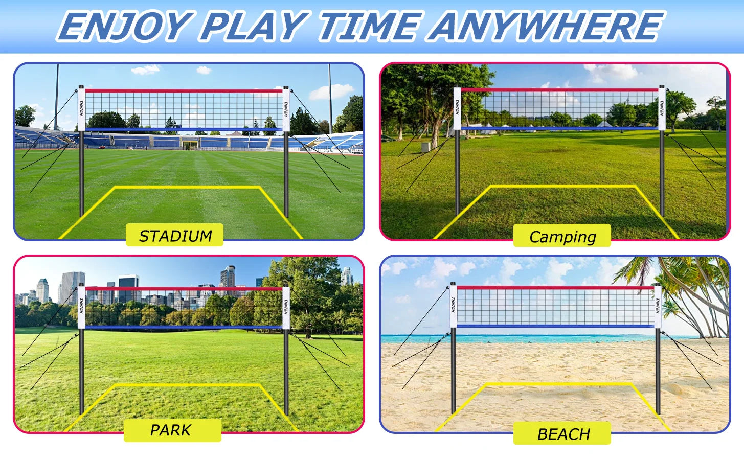 Portable Outdoor Volleyball Net Set with Adjustable Height & Aluminum Poles