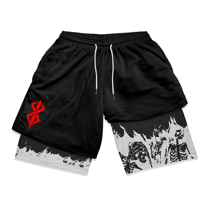 Berserk Skull Print 2-in-1 Men’s Workout Shorts