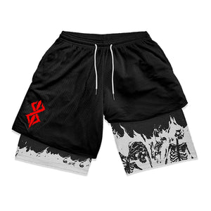 Berserk Skull Print 2-in-1 Men’s Workout Shorts