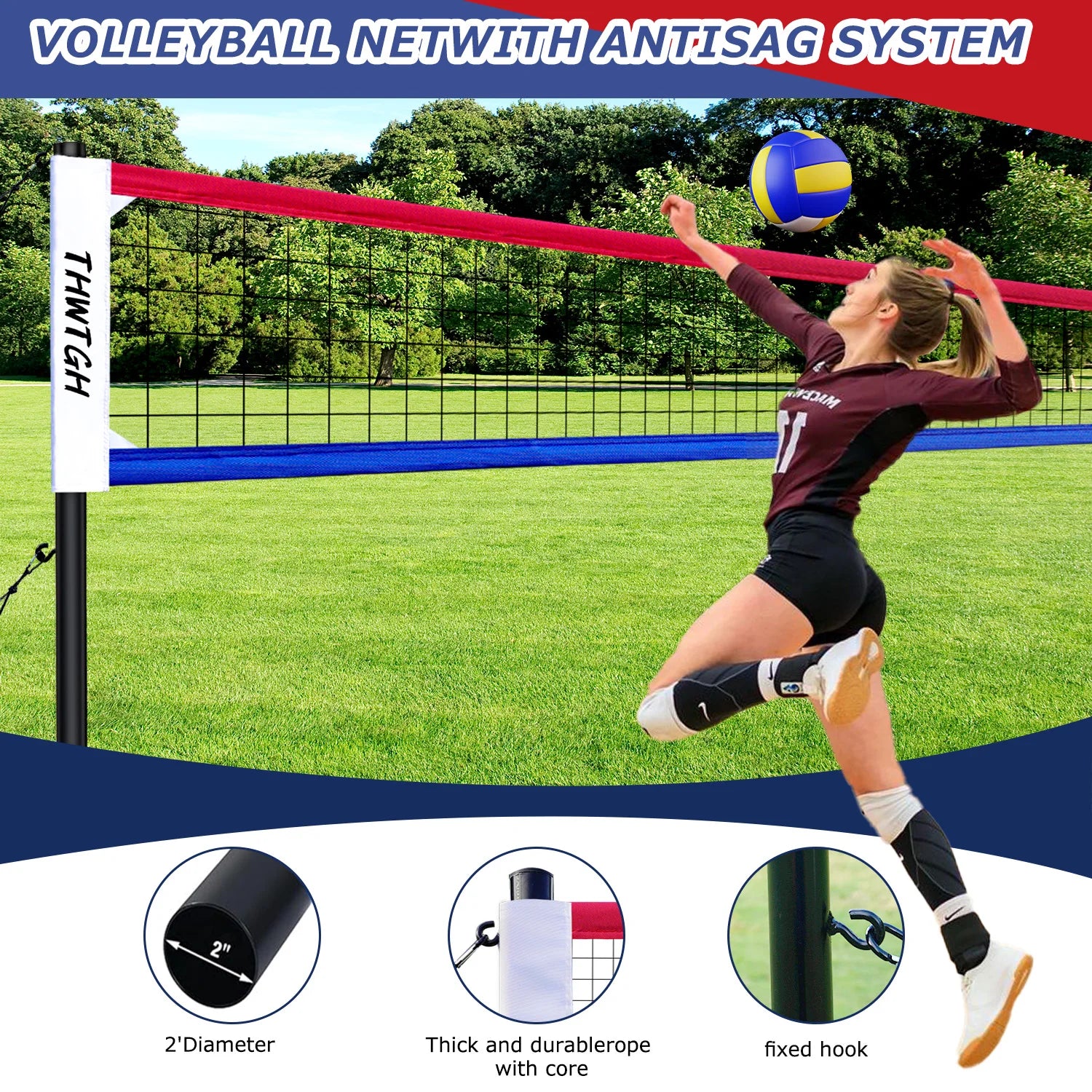 Portable Outdoor Volleyball Net Set with Adjustable Height & Aluminum Poles