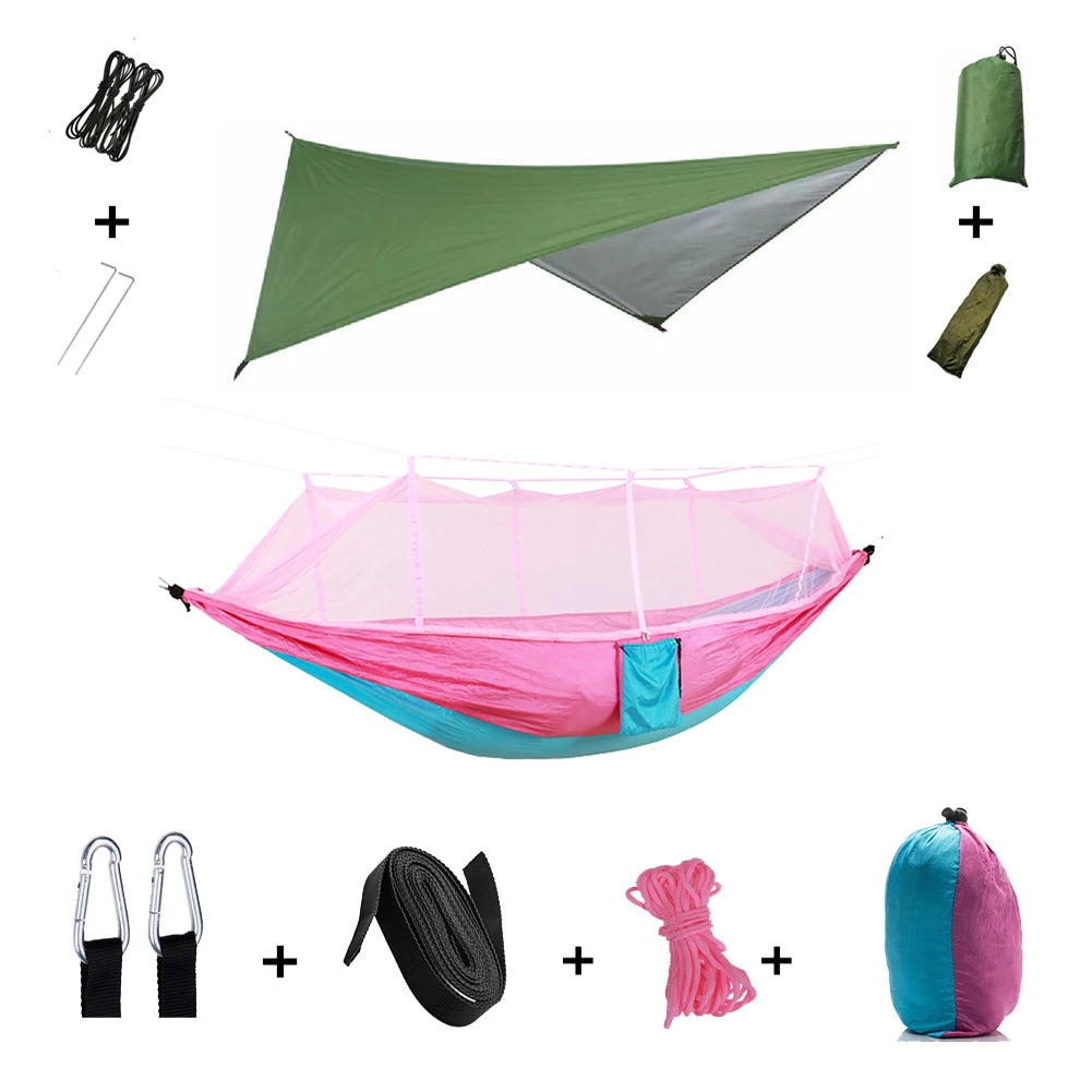 Portable Camping Hammock with Mosquito Net & Rainfly
