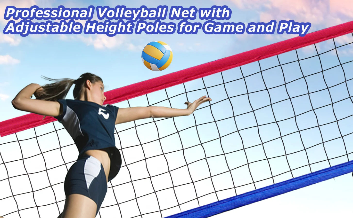Portable Outdoor Volleyball Net Set with Adjustable Height & Aluminum Poles