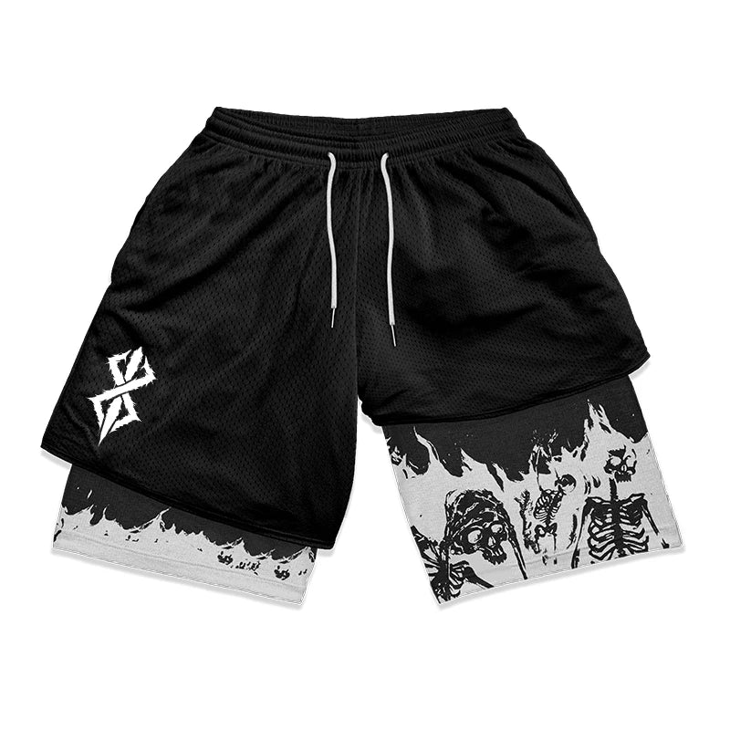 Berserk Skull Print 2-in-1 Men’s Workout Shorts