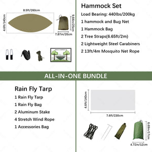 Portable Camping Hammock with Mosquito Net & Rainfly