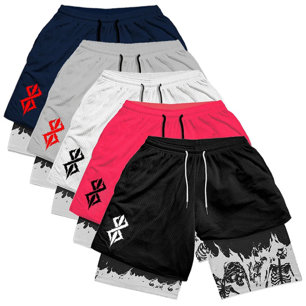 Berserk Skull Print 2-in-1 Men’s Workout Shorts