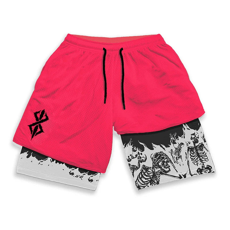 Berserk Skull Print 2-in-1 Men’s Workout Shorts