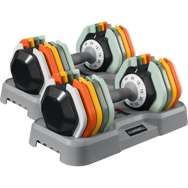 25/55LBS Adjustable Dumbbell Set – Fast Turn Handle, Pair