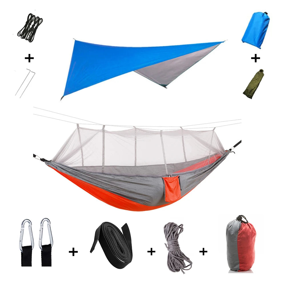 Portable Camping Hammock with Mosquito Net & Rainfly