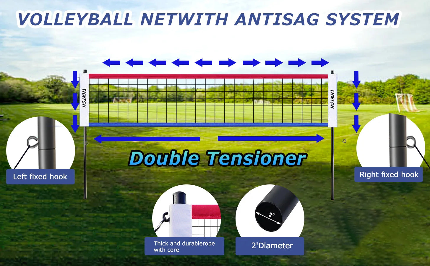 Portable Outdoor Volleyball Net Set with Adjustable Height & Aluminum Poles