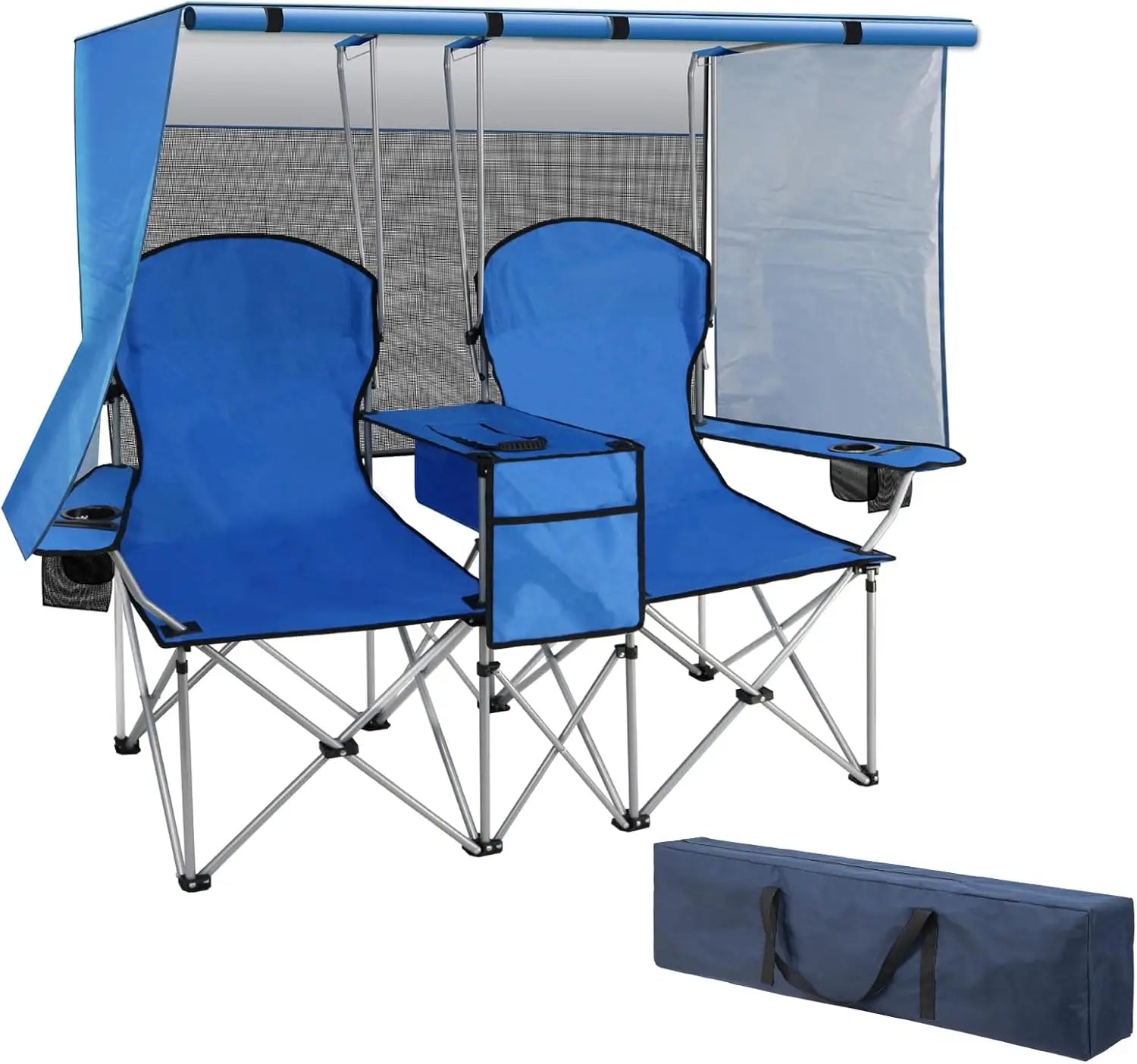Double Camping Chair with Canopy & Cooler