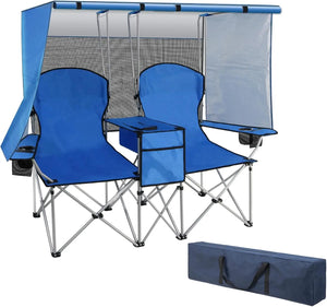 Double Camping Chair with Canopy & Cooler