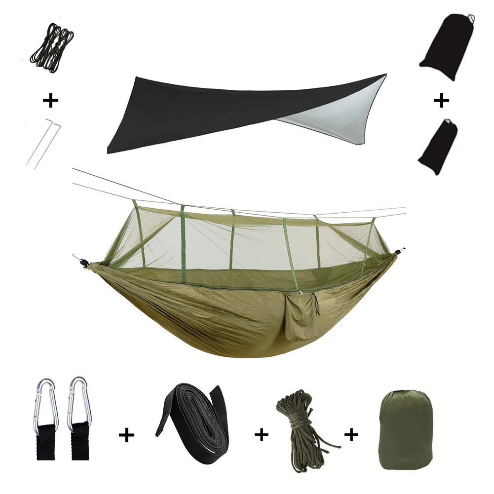 Portable Camping Hammock with Mosquito Net & Rainfly
