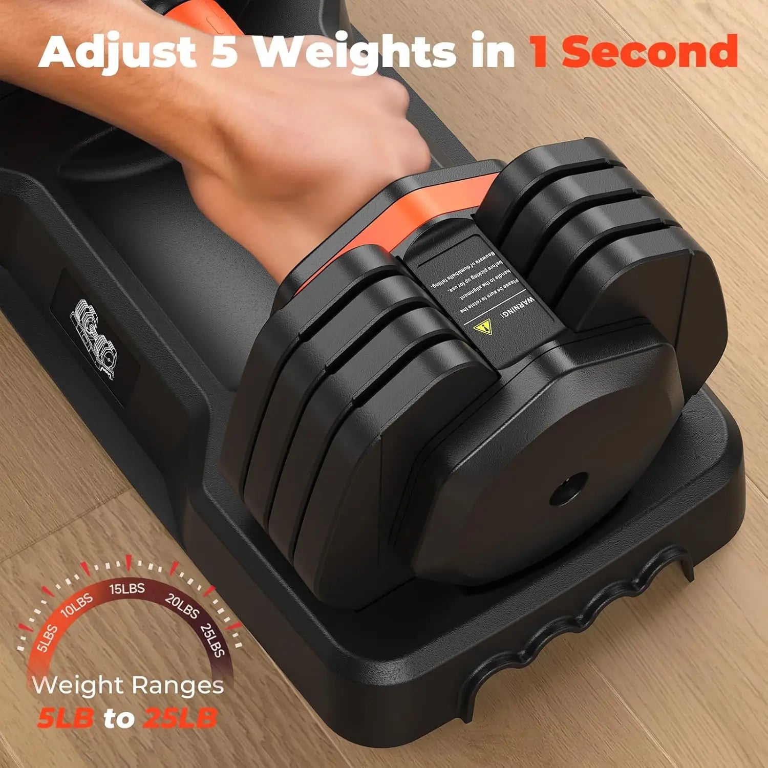 25LB Adjustable Dumbbell Set – 5 to 25LB with Anti-Slip Handle