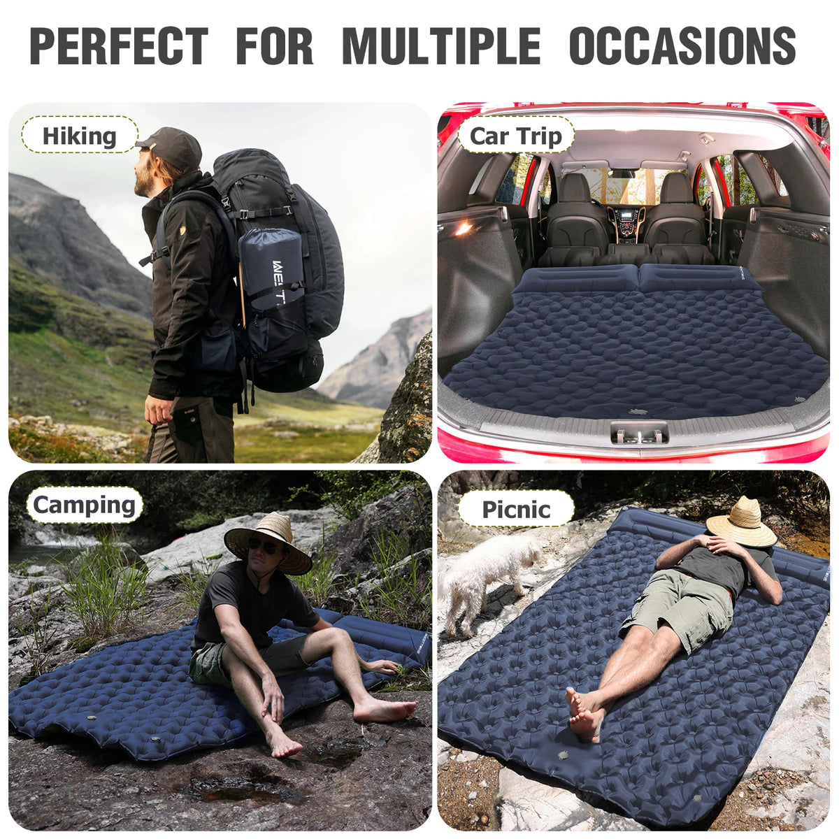 WESTTUNE Double Inflatable Camping Mattress with Built-in Pillow & Pump
