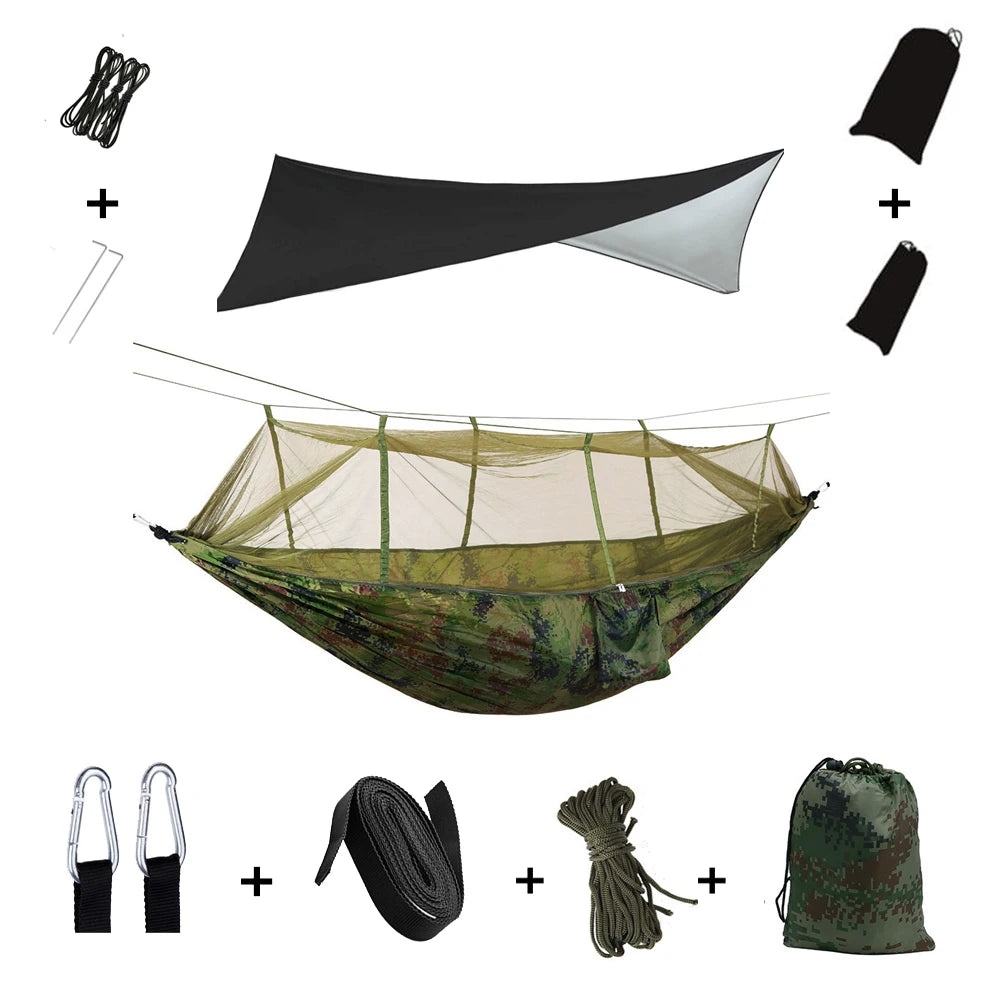 Portable Camping Hammock with Mosquito Net & Rainfly