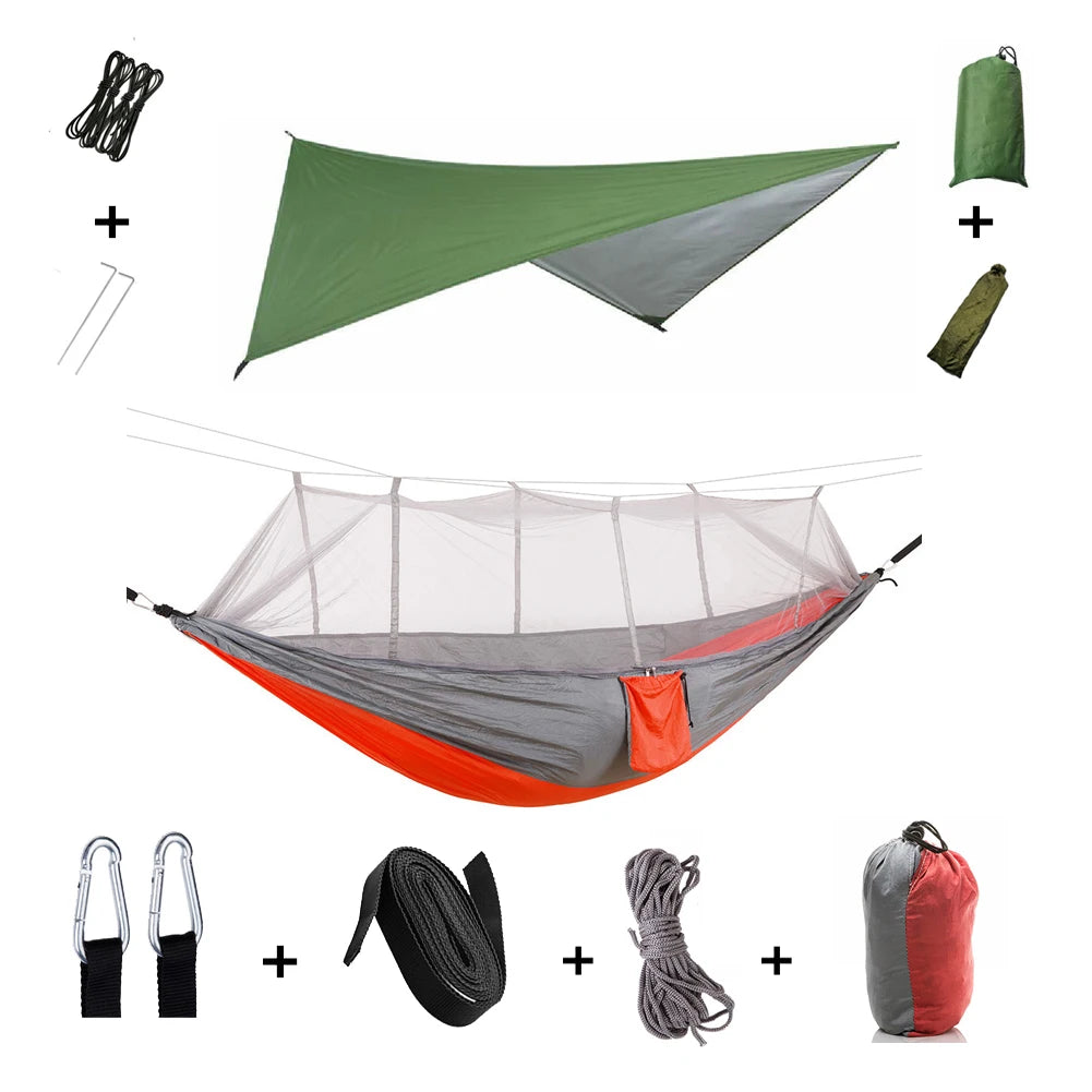 Portable Camping Hammock with Mosquito Net & Rainfly
