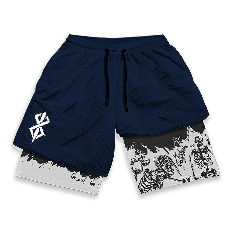 Berserk Skull Print 2-in-1 Men’s Workout Shorts