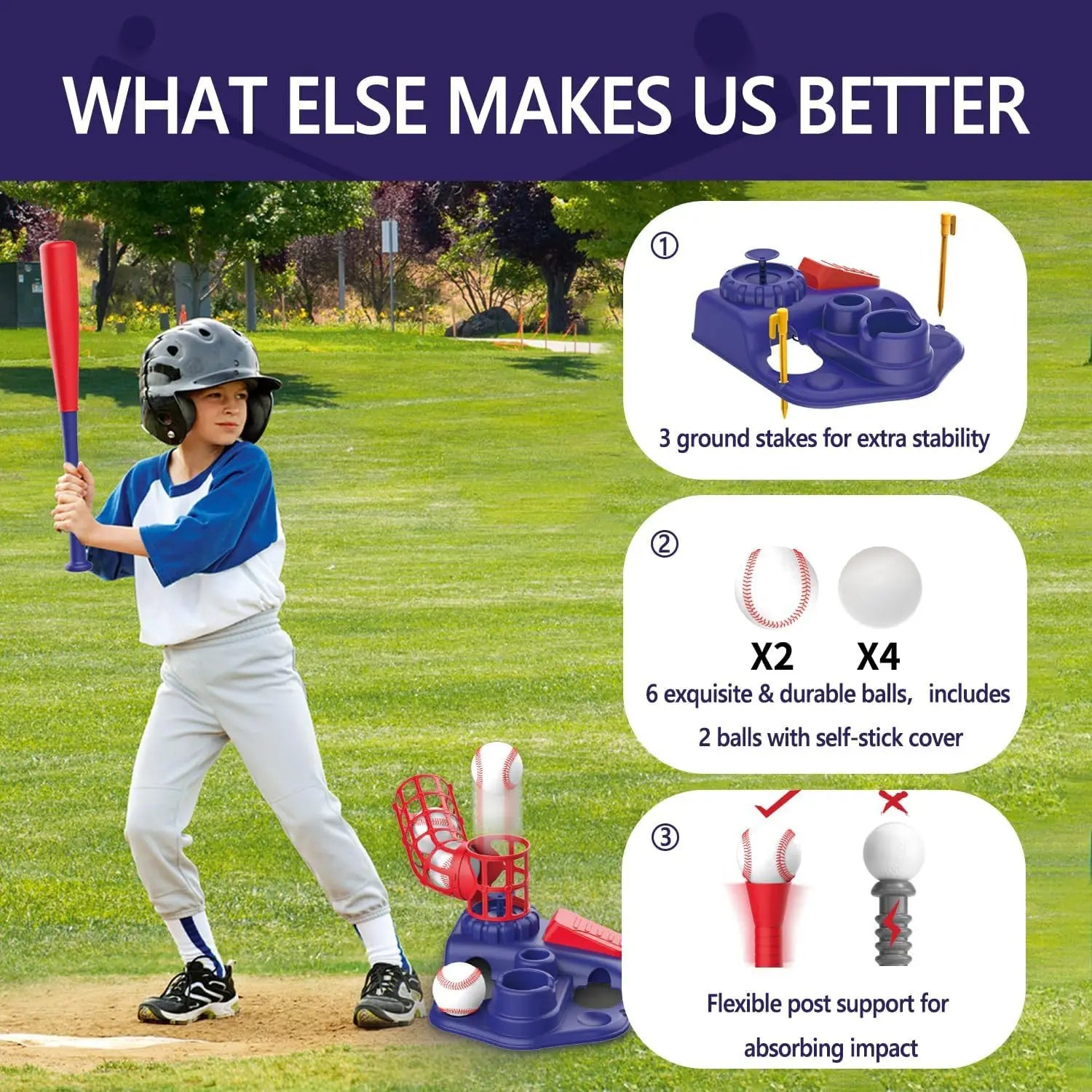 3-in-1 T-Ball Set for Kids – Baseball Toy with Hanging Tee