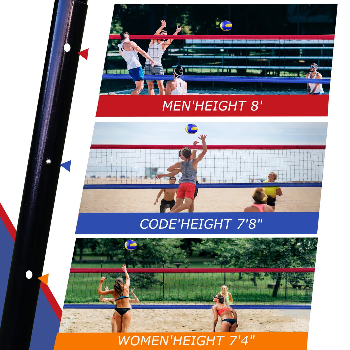 Portable Outdoor Volleyball Net Set with Adjustable Height & Aluminum Poles