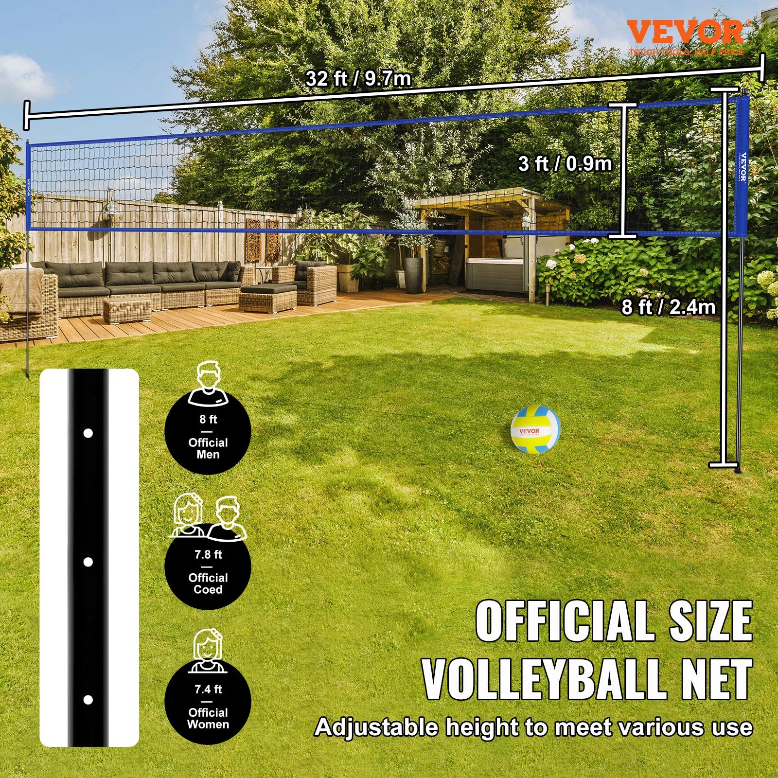 SucceBuy Outdoor Volleyball Net System with Adjustable Height Steel Poles