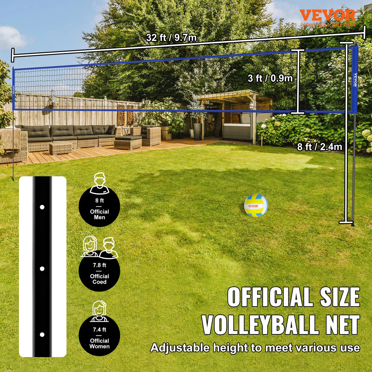 SucceBuy Outdoor Volleyball Net System with Adjustable Height Steel Poles