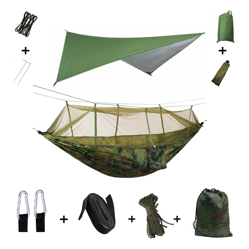 Portable Camping Hammock with Mosquito Net & Rainfly
