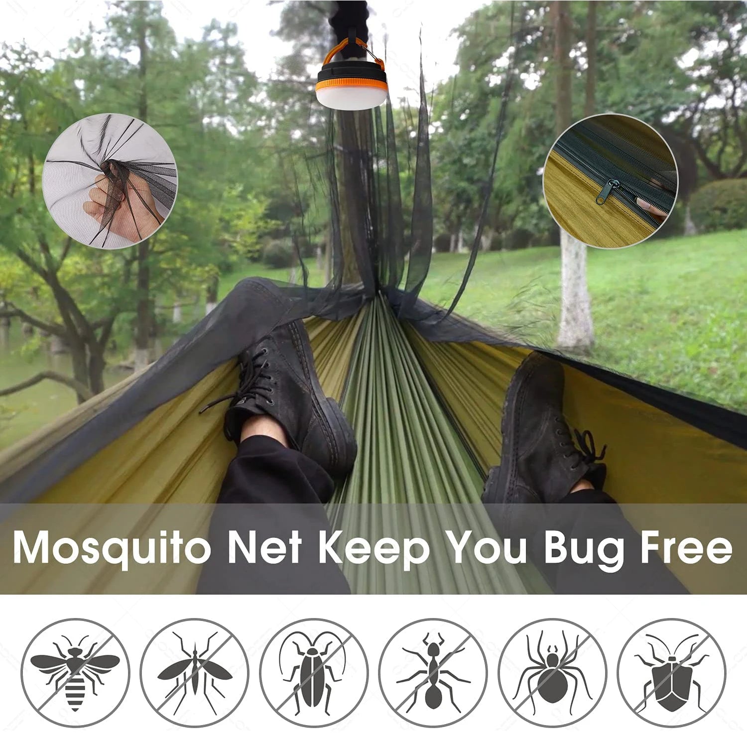 Portable Camping Hammock with Mosquito Net & Rainfly