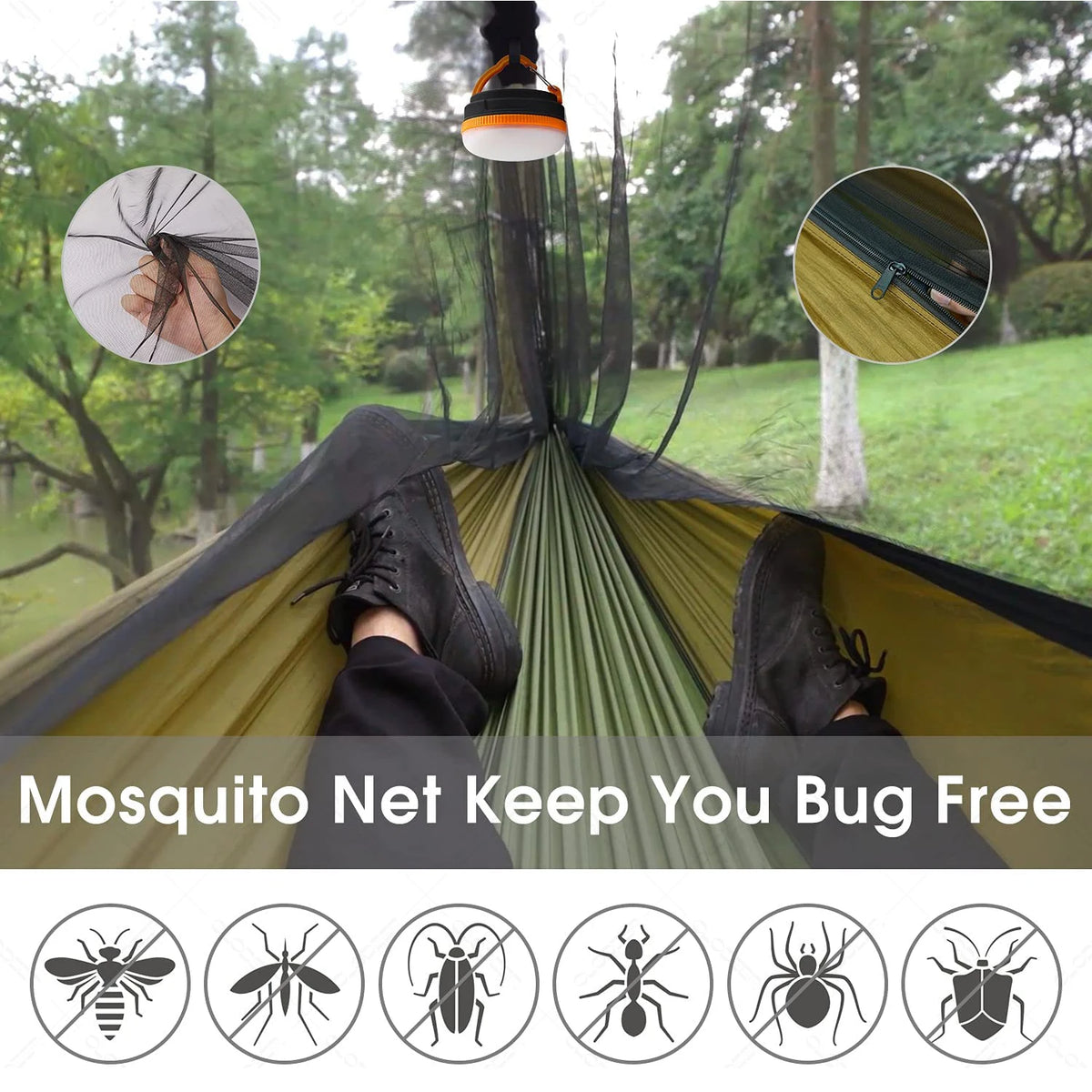 Portable Camping Hammock with Mosquito Net & Rainfly