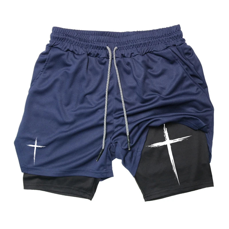 Cross Print 2-in-1 Men’s Performance Shorts