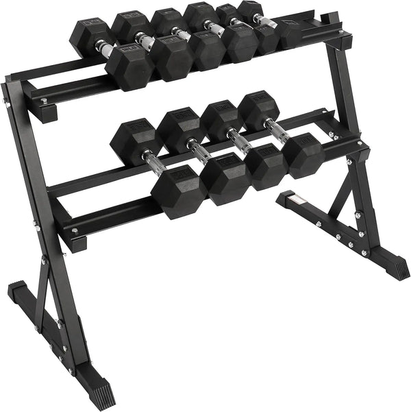 Signature Fitness 150LB Dumbbell Set with Rack – 5–25LB Pairs