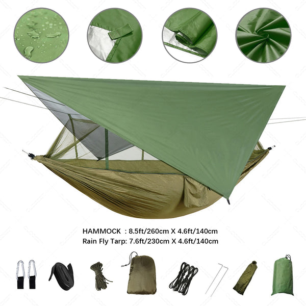 Portable Camping Hammock with Mosquito Net & Rainfly
