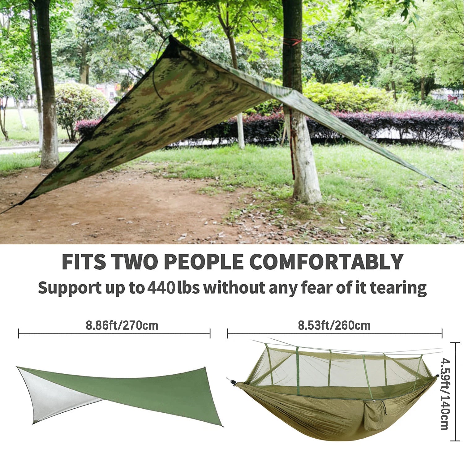 Portable Camping Hammock with Mosquito Net & Rainfly