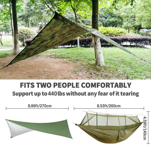 Portable Camping Hammock with Mosquito Net & Rainfly